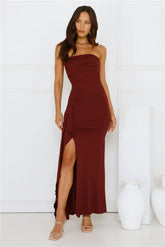 Sunshine Shuffle Strapless Maxi Dress Burgundy
